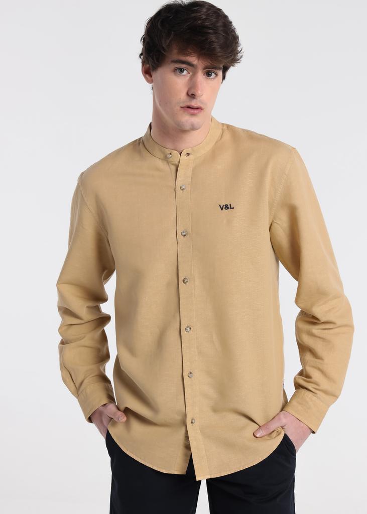camisa lino cuello mao