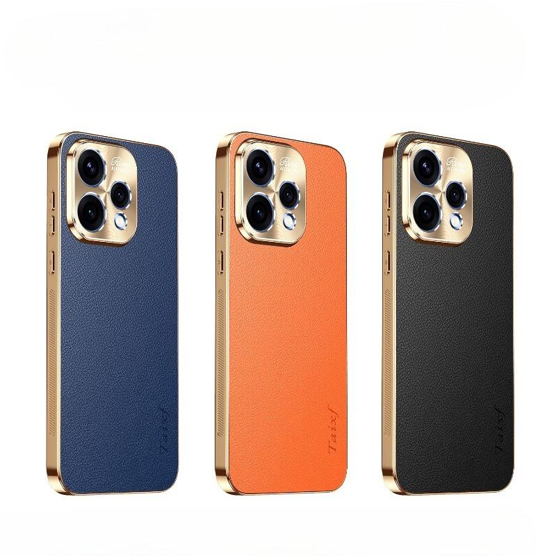 Texture Lichee Pattern PU Leather Cover For Oppo Reno 15F 15C Plating Shockproof Phone Case For Reno 15F 15 C Bumper Shell