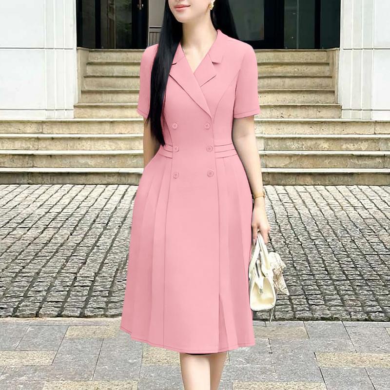 ZANZEA Vestido feminino casual gola virada para baixo verão manga curta