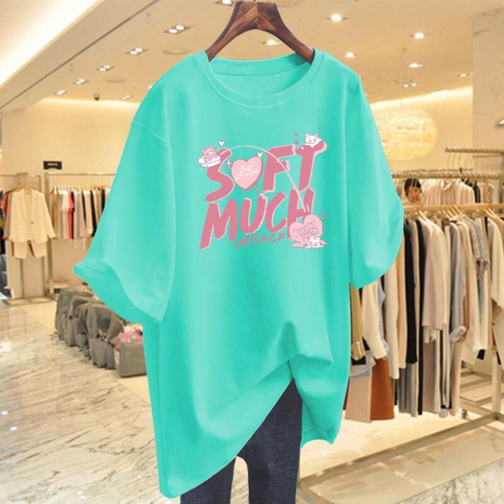 2025 Summer New Heavy Cotton Medium and Long Short-sleeved T-shirt Women's Printing Loose Large Size Bottoming Top Women's Tide