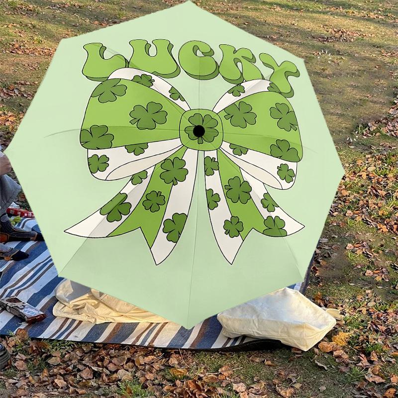 1PC bow shamrock Automatic Open/Close Umbrella with Windproof, 8-Rib Sturdy Canopy, Durable Ribs, Fashionable Design1286A