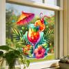 Summer Window Clings Cocktail Pineapple Hibiscus Flower Beach Pool Party Static PVC Stickers for Hawaiian Tropical Theme Home Decor