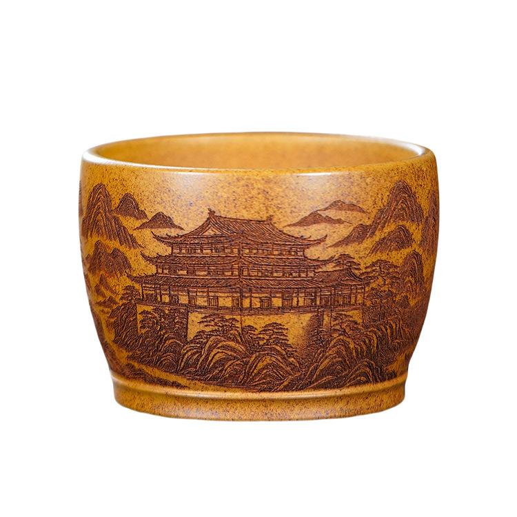

220ml Yixing Purple Clay Landscape Teacup Japanese Tea Bowl Cup For Tea Tea-tasting Smelling Cup Chazhan Master Cups Tea Items
