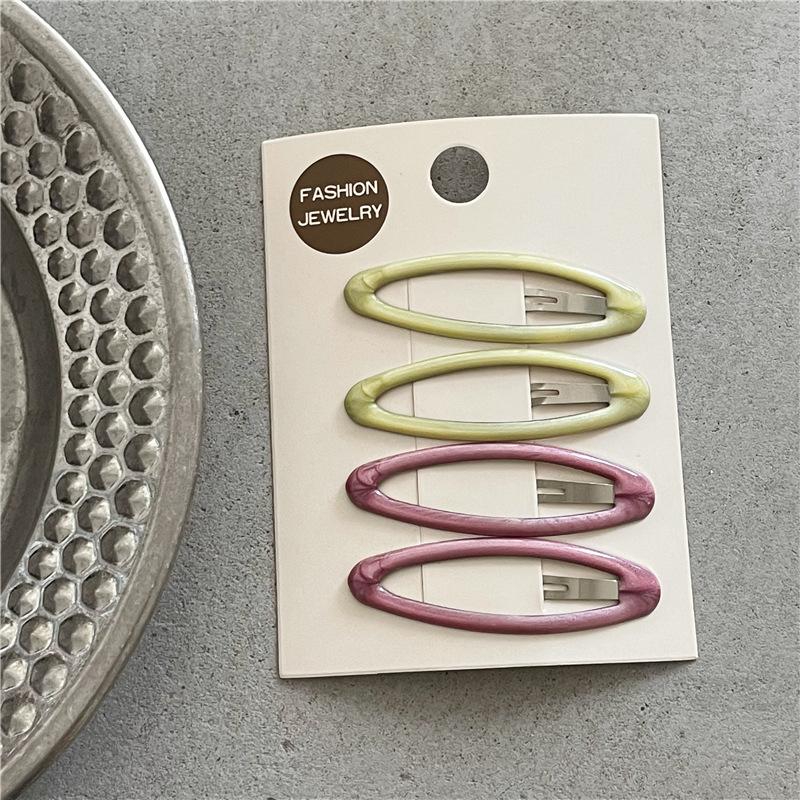 Fashion Temperament Leopard Pattern Dripping Oil and Water Dripping BB Clip Bangs Clip New Cute Girl Color Oval Hairpin Side Clip