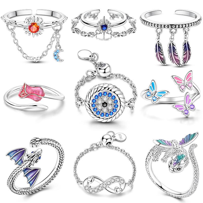 925 Silver Women Open Rings Tree of Life Clover Cat Claw Open Ring For Party Jewelry Anniversary Birthday Gift