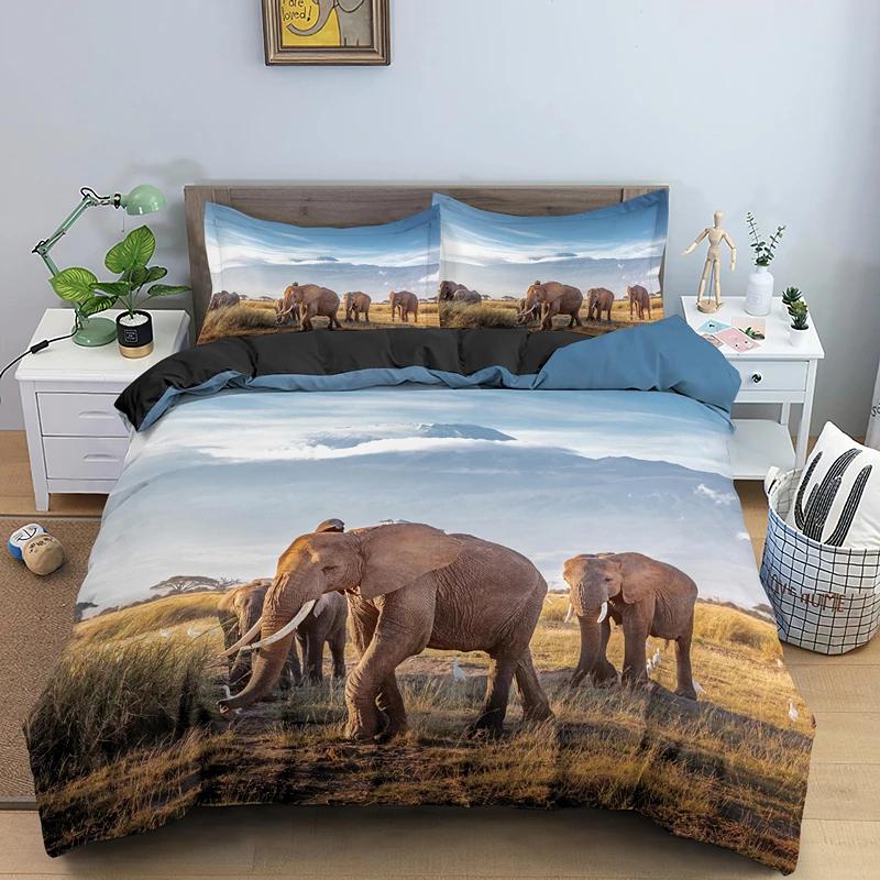 Elephant Duvet Cover King Queen Size Lovely Funny Small Elephant Bedding Set For Kids Teens Adults Wild Animal Soft Quilt Cover