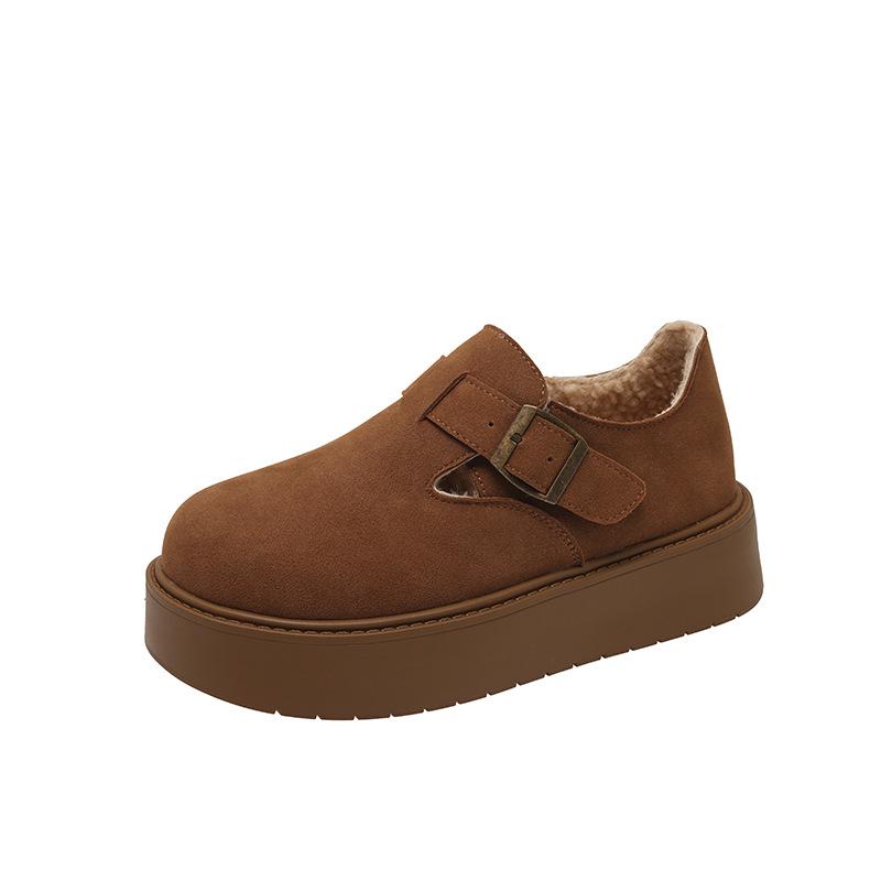 Thick-soled heightening Boken shoes women's autumn and winter 2024 new velvet one-pedal shoes retro casual warm cotton shoes