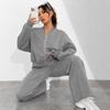 2025 Herbst Einfarbig Reißverschluss Sport Zweiteiler mit Langarm-Oberteil und Kordelzug-Hose