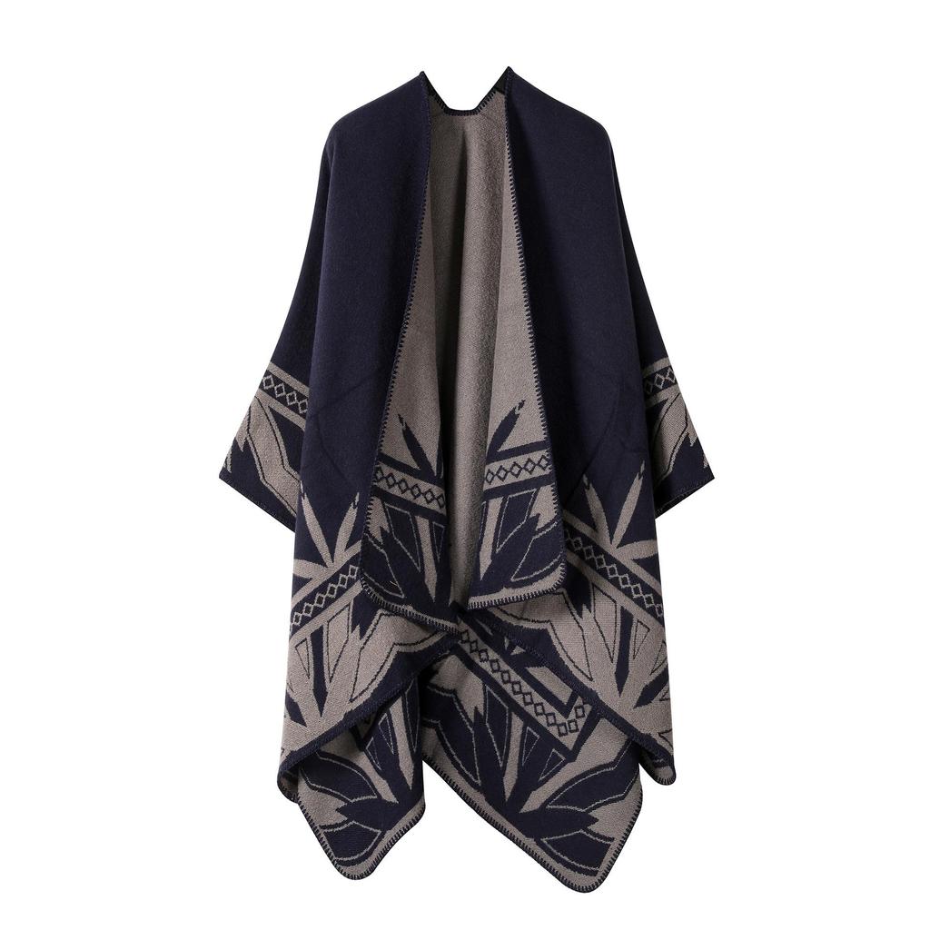 Solid Color Striped Shawl Cardigan: Warm, Versatile Imitation Cashmere Scarf for Autumn and Winter