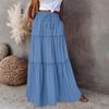 Women's Fashion Color Elastic Waist Skirt Loose Casual High Waist Tie Long Skirt