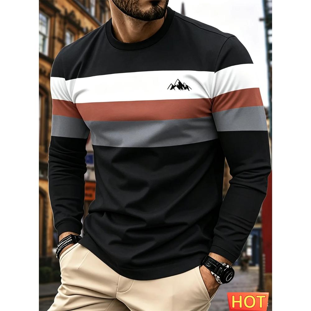 Haut Rayé Polyvalent pour Homme Décontracté Manches Longues Respirant Confortable Simple Pulls Manches Longues Homme