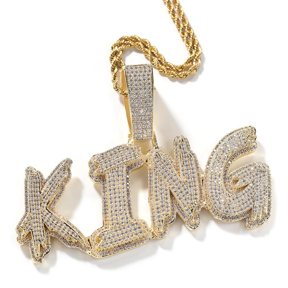 THE BLING KING Vlastní tučné štětcové písmeno Jméno Přívěsek Náhrdelník Mikro Dlážděný Zirkoniový Řetízek Hip Hop Šperky