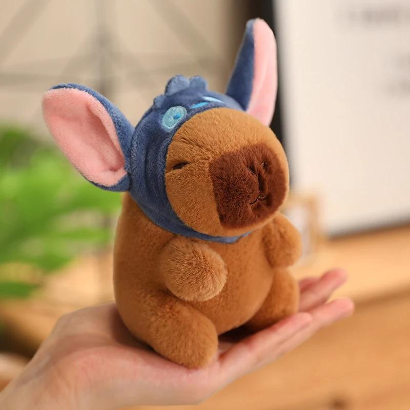 12cm Capybara Small Pendant Simulation Capibara Plushies Anime Toy With Pikachu Rabbit Cat Hat Doll Stuffed Animal Gifts