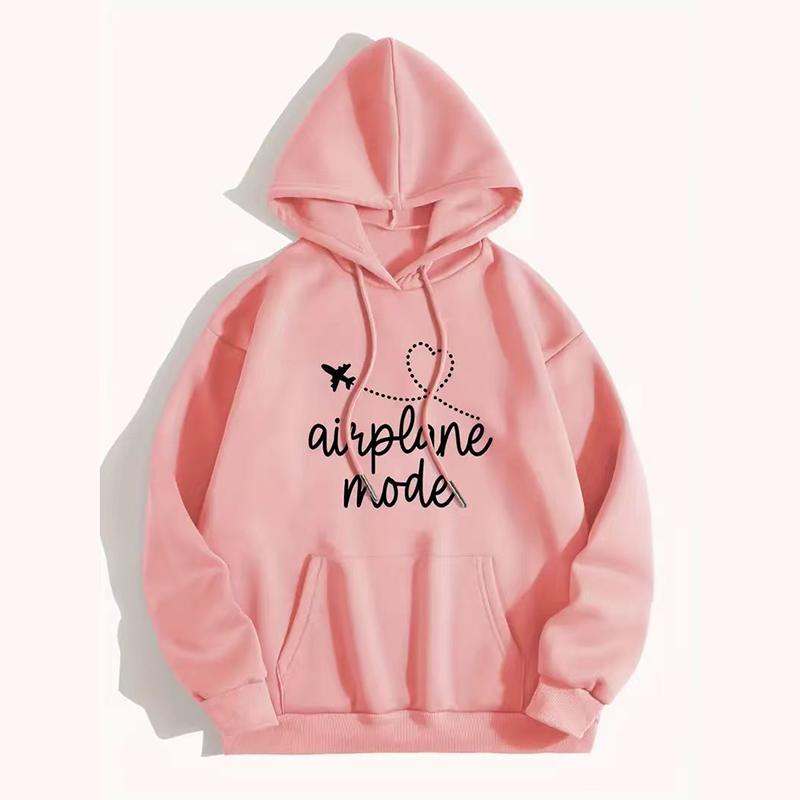 Ladies Spring Autumn Casual Hooded Long Sleeve Big Pocket Love Heart Letter Printed Pullover Hoodies Sweatshirt Top