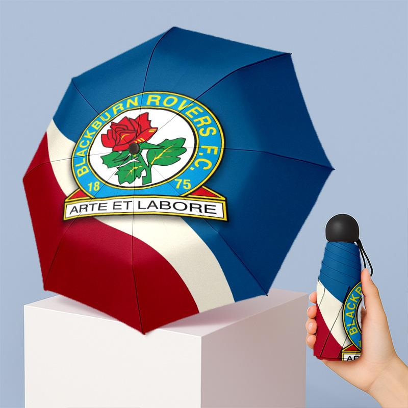 Blackburn Rovers Football Pattern Printed Mini 5 Folds 8 Ribs Compact Umbrella Windproof Waterproof Lightweight Portable Folding