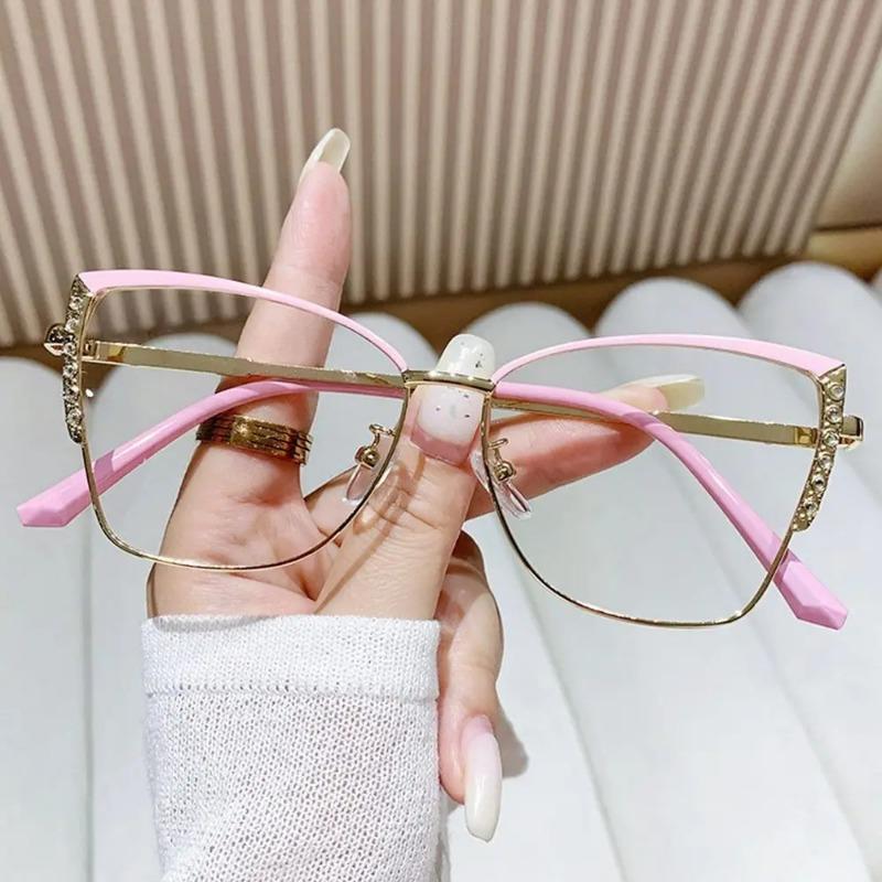 Modische Cat Eye Anti-Blaulicht-Photochrome Brille Ultraleichte Damen Vintage Dreieck Metallrahmen Farbwechsel Augenschutz Brille