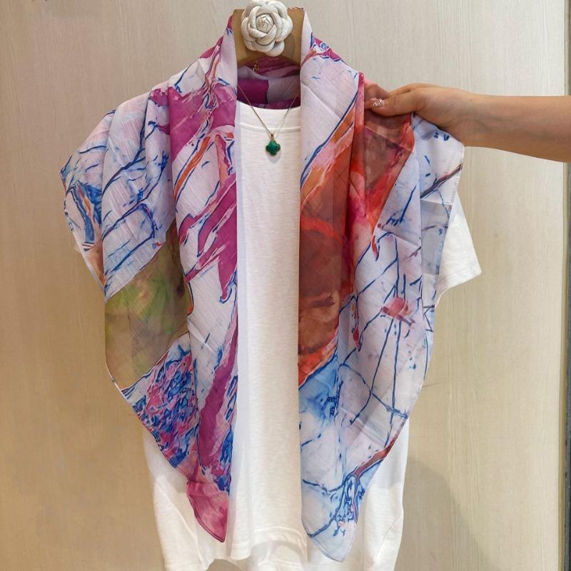 New Chinese Style 90cm Square Scarf Women S Versatile Doli Yarn Scarf For Head And Shoulder