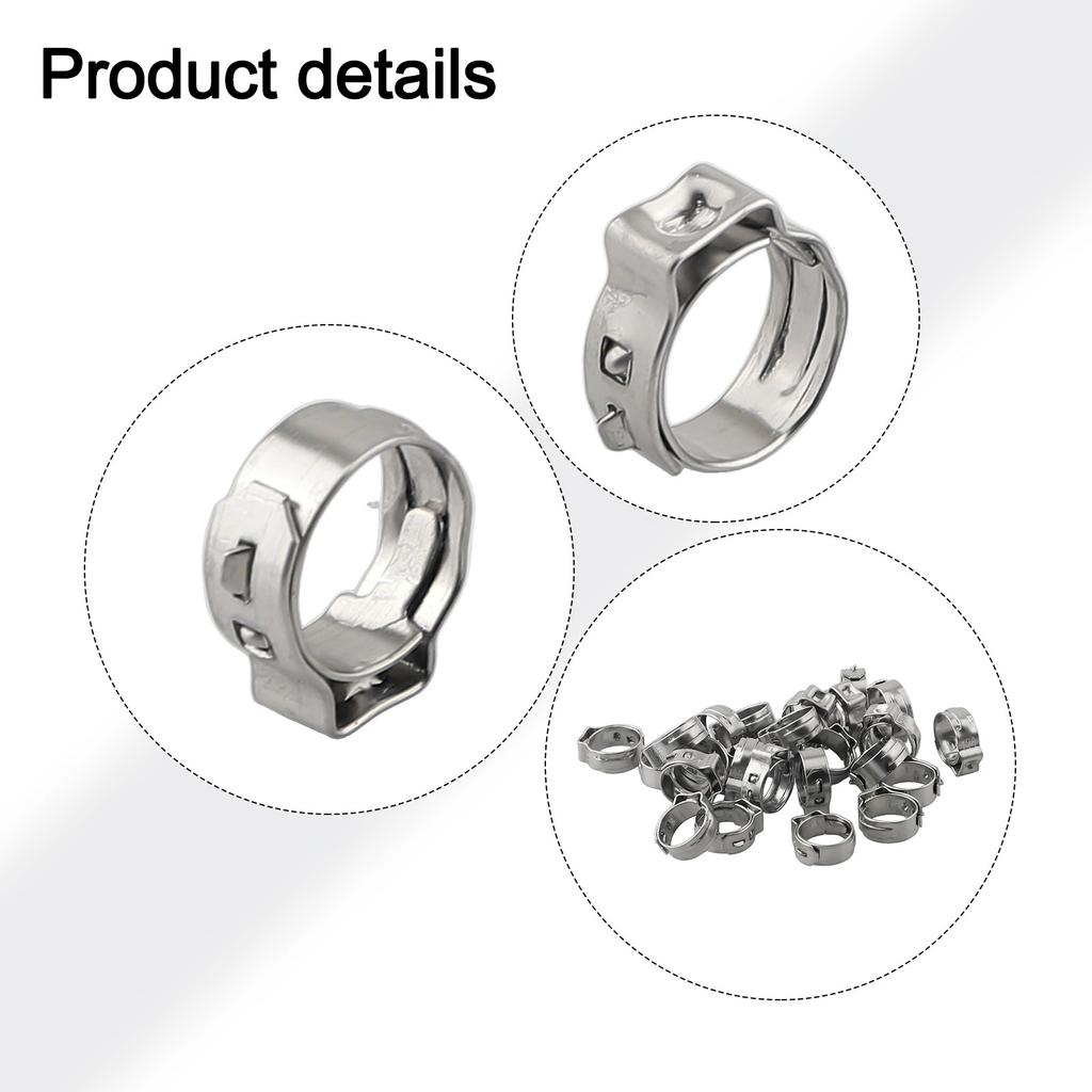 25pcs Stainless Steel Hose Clamps Single Ear Stepless For Sealing Various Hoses Fit Various Hose Diameters