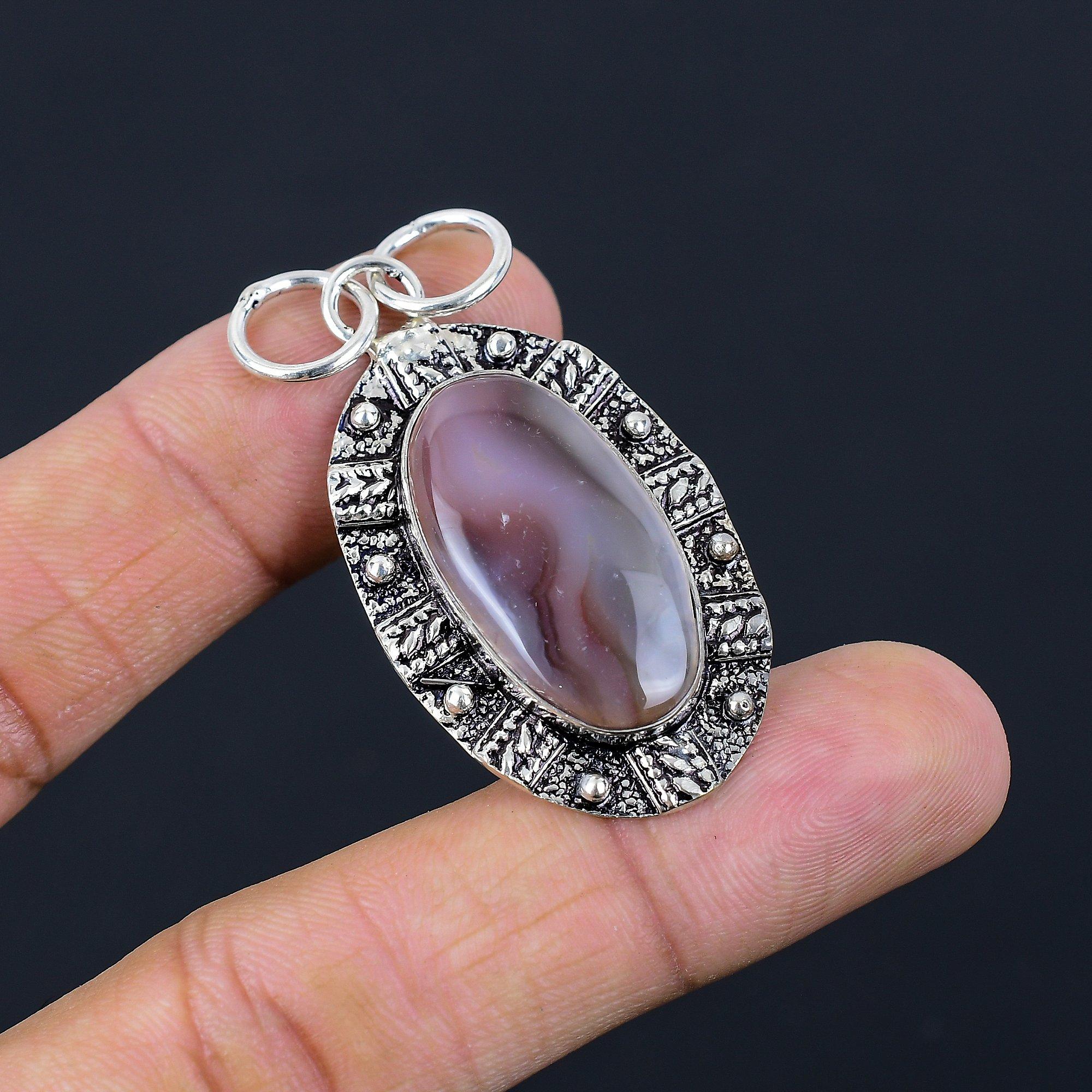 Wedding Gift For Her 925 Silver Natural Pink Botswana Agate Gemstone Pendant