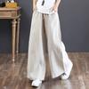 Cotton Pants Women Cotton Linen Loose High Waist Long Trousers Wide Leg Pants Solid Color Elastic Pants