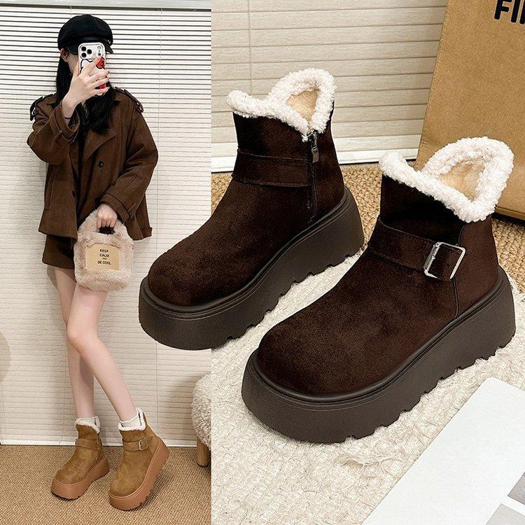 Thick-soled heightening snow boots, velvet shoes, warm fluffy cotton boots, Northeast large cotton shoes