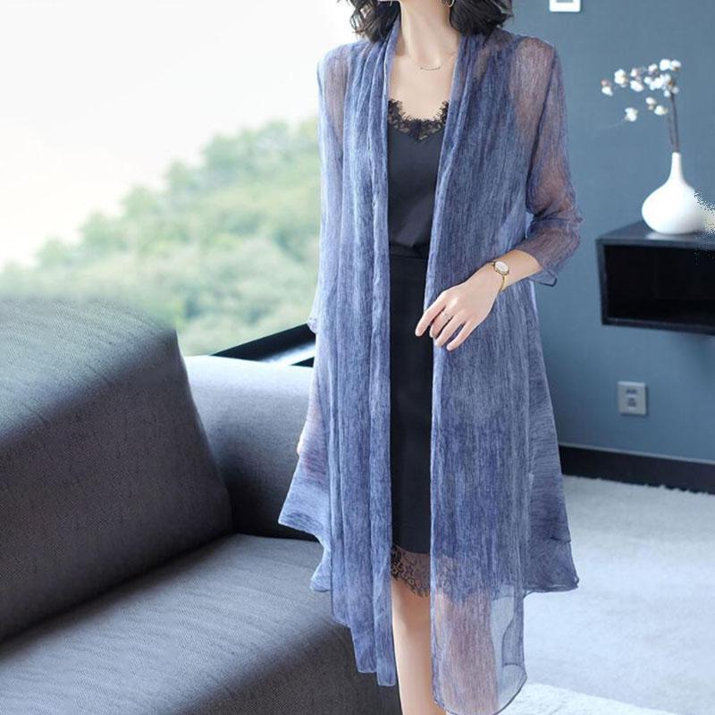 Spring/Summer women Long Chiffon Blouse Plus Size Sunscreen Open Front Sunscreen Shawl Jacket