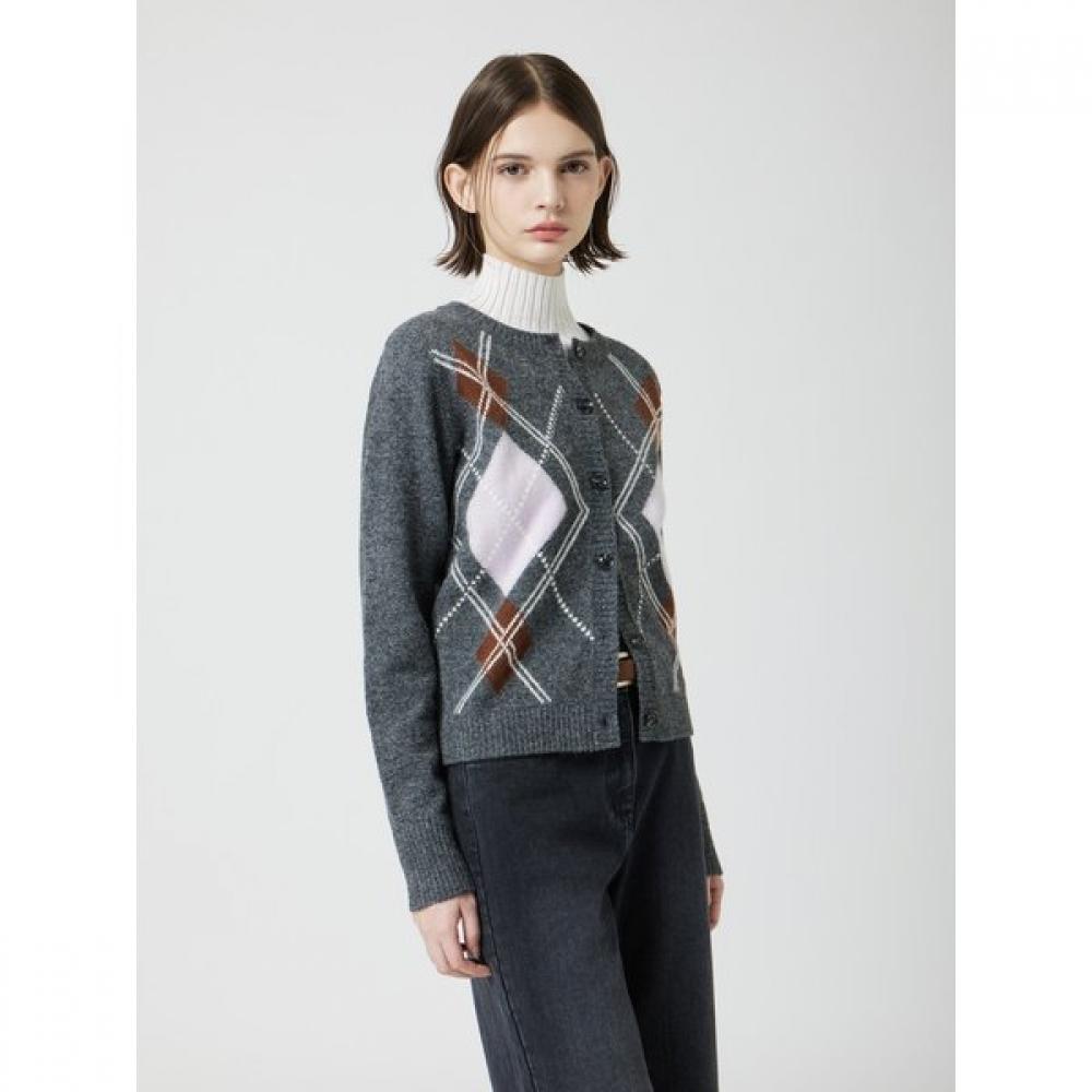 Cc Collect. Women Argyle Round Neck Cardigan C254ksl037