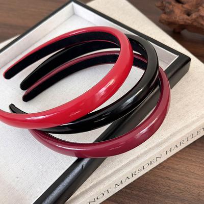Retro Rote Leder Schwammkopf Stirnbänder für Damen Mädchen Temperament Haarreif Mode Vielseitig Schwarzes Haarband Damen Haaraccessoires