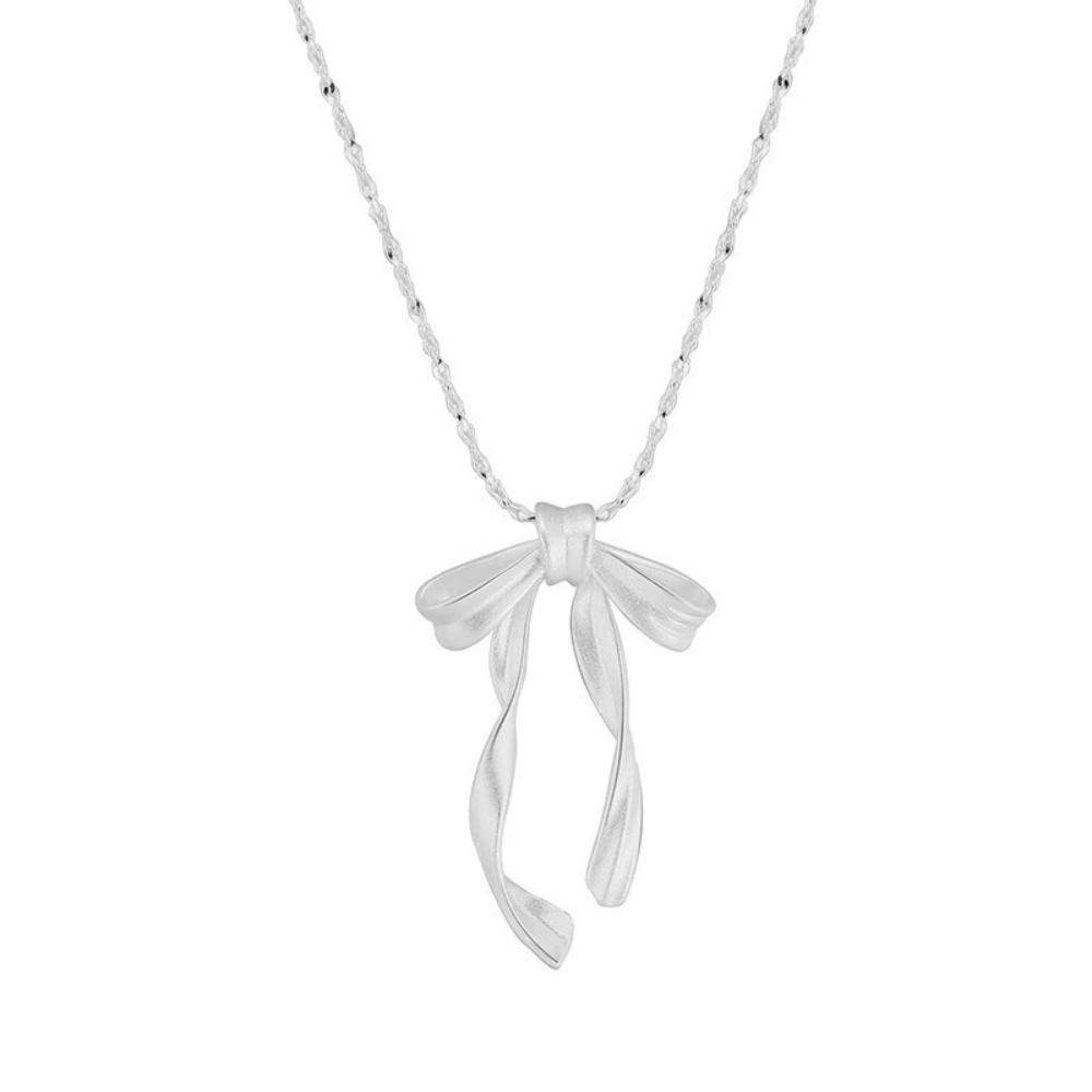 Hot Geometric Frosted Bow Necklace For Women Trendy Sweet Luxury Temperament High-end Versatile Collarbone Chain Jewelry Gift