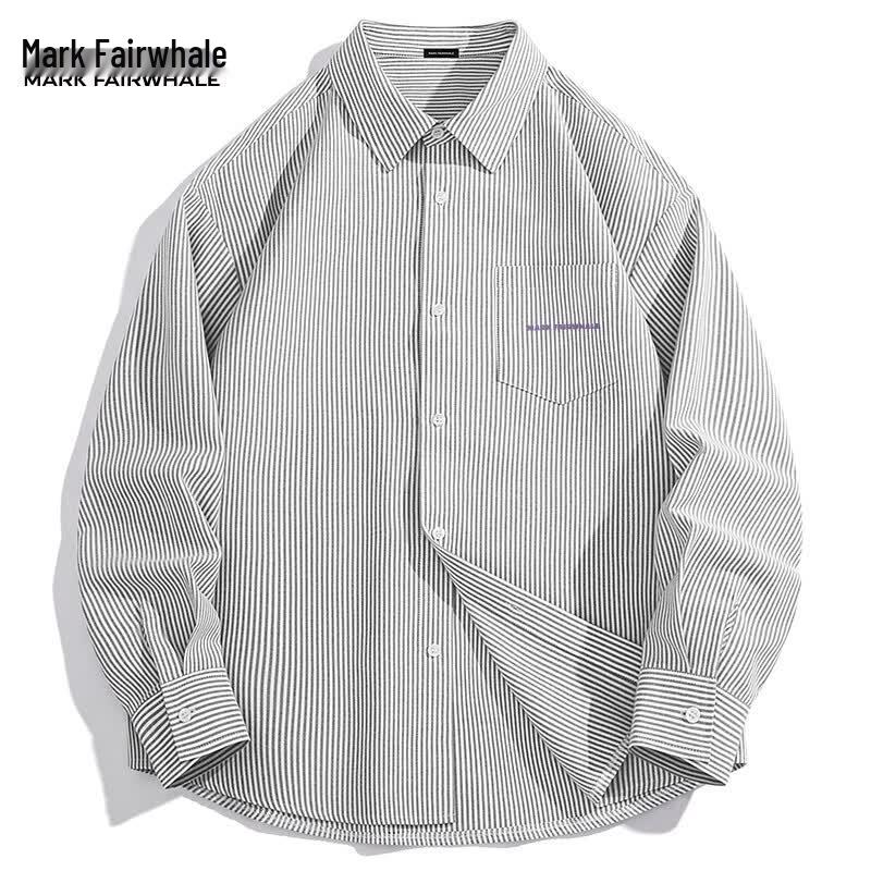 Mark Fairwhale Men's Casual Oxford Stripe Long Sleeve Shirt