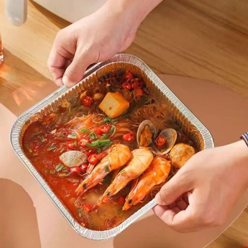10Pcs 20Cm Air Fryer Aluminum Foil Pan Food Containers Square Oven Bbq Tray Oil-Proof Non-Stick Baking Tool Kitchen Supplies