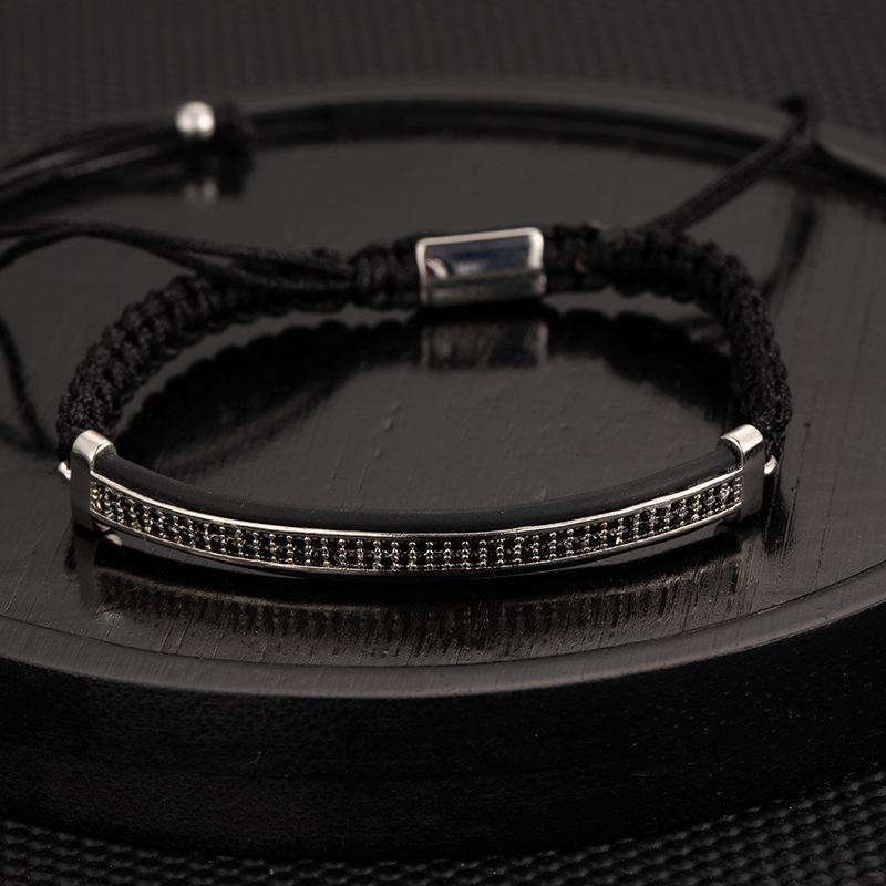 Men's Adjustable Braided Hip Hop Bracelet with Retro Copper Crown, Pineapple Beads, and Vacuum-Plated Titanium Steel.