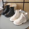 Spring Autumn Girls Ankle Boots Fashion School Kids Leather Boots Thick Bottom Non-slip Children's Platform Causal Boots Black