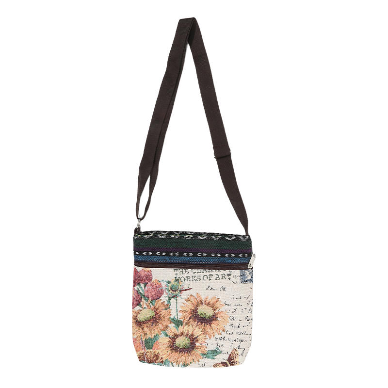 Retro Ethnic Style Shoulder Bag Canvas Embroidered Phone Crossbody Messenger Bag Travel Outdoor Casual Simple All-Mastch Women Small Bag