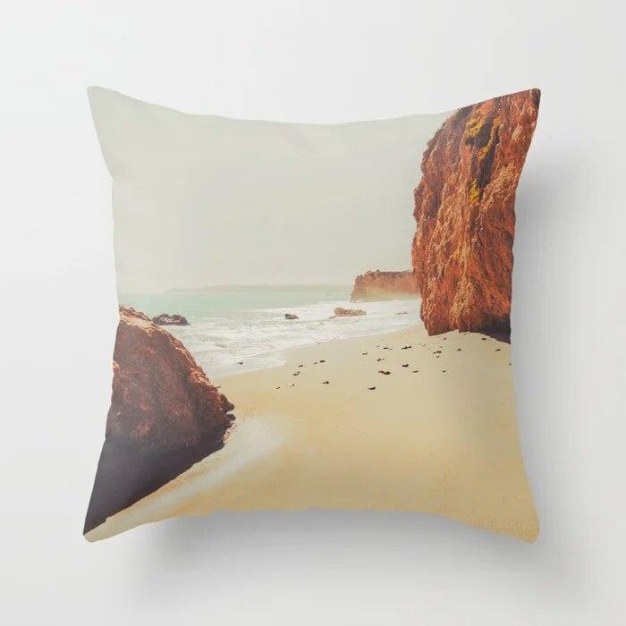 Summer Vacation Cushion Cover Pink Beach Wave Mountain Sofa Pillowcase Bedroom Home Car Office Accessories