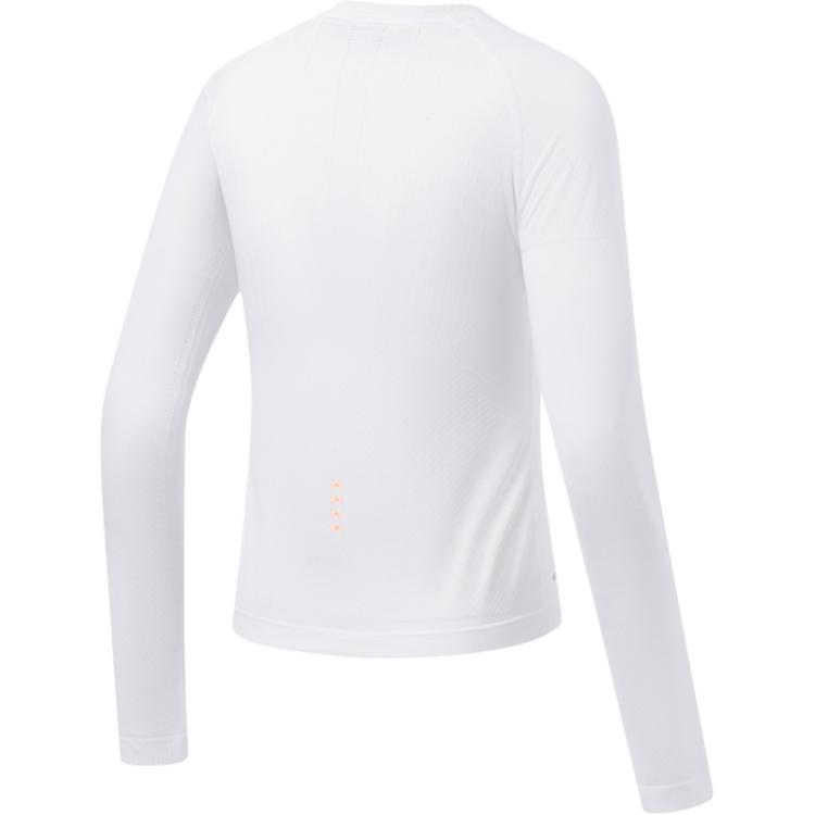 Li Ning Comfortable Casual Breathable Letter Brand Logo Slim Fit Round Neck Long Sleeve T-Shirt Women T-Shirt Off-White ATLT008-2