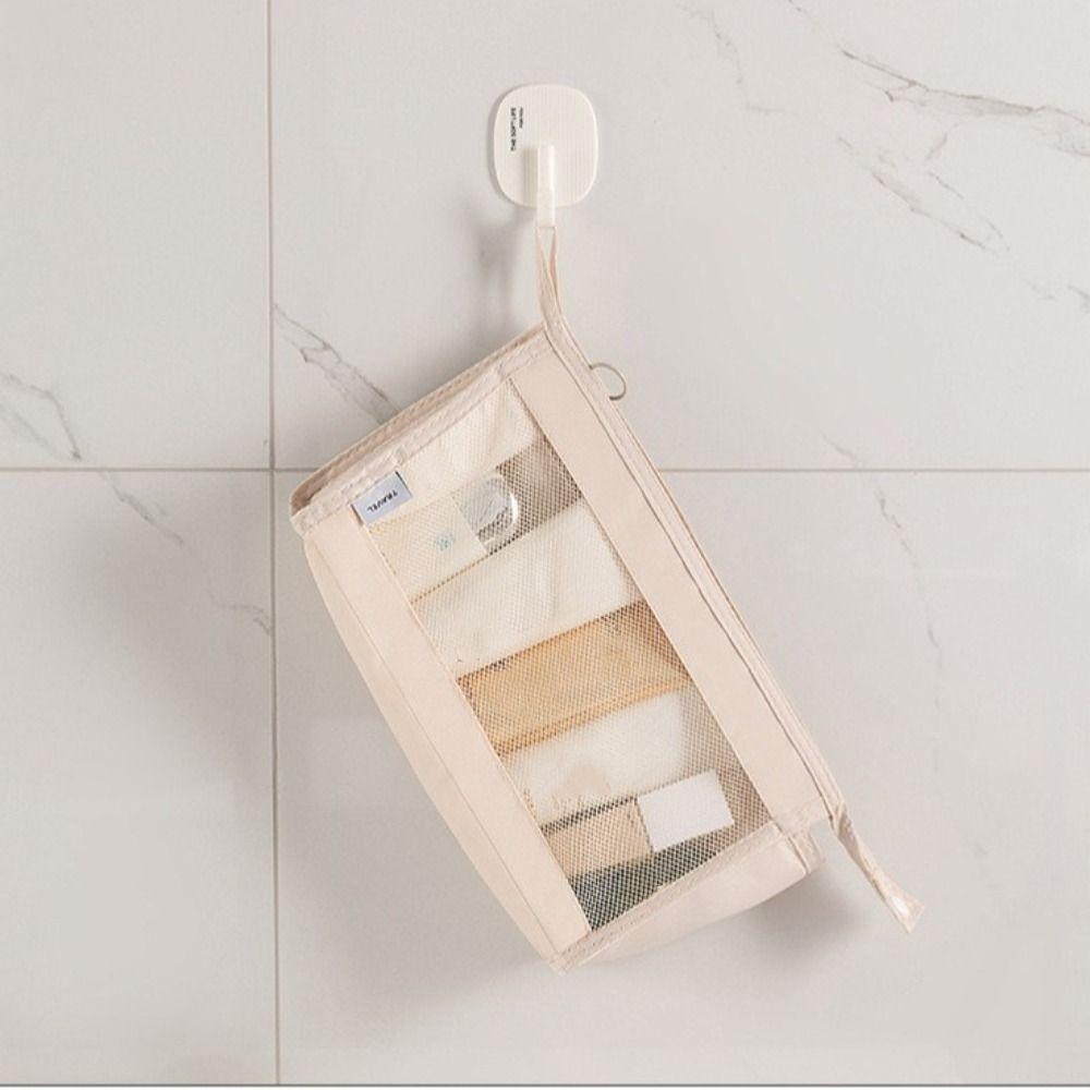 Foldable Mesh Makeup Organizer Hanging Toiletry Bag Large Capacity Wash Bag  Brushes