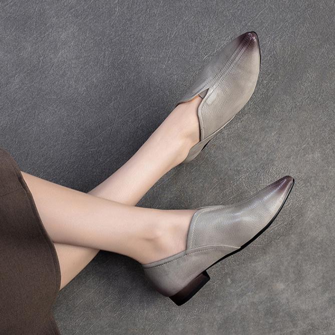 Johnature Ekte skinn Spiss tå Flats Komfortable myke såler Pendling Hverdagslige Damesko Slip-on