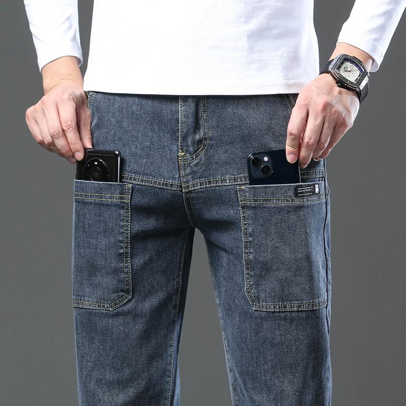 Men's Korean Style Slim Fit Stretch Jeans with Multi-Pockets - Stylish, Versatile Straight Leg Design