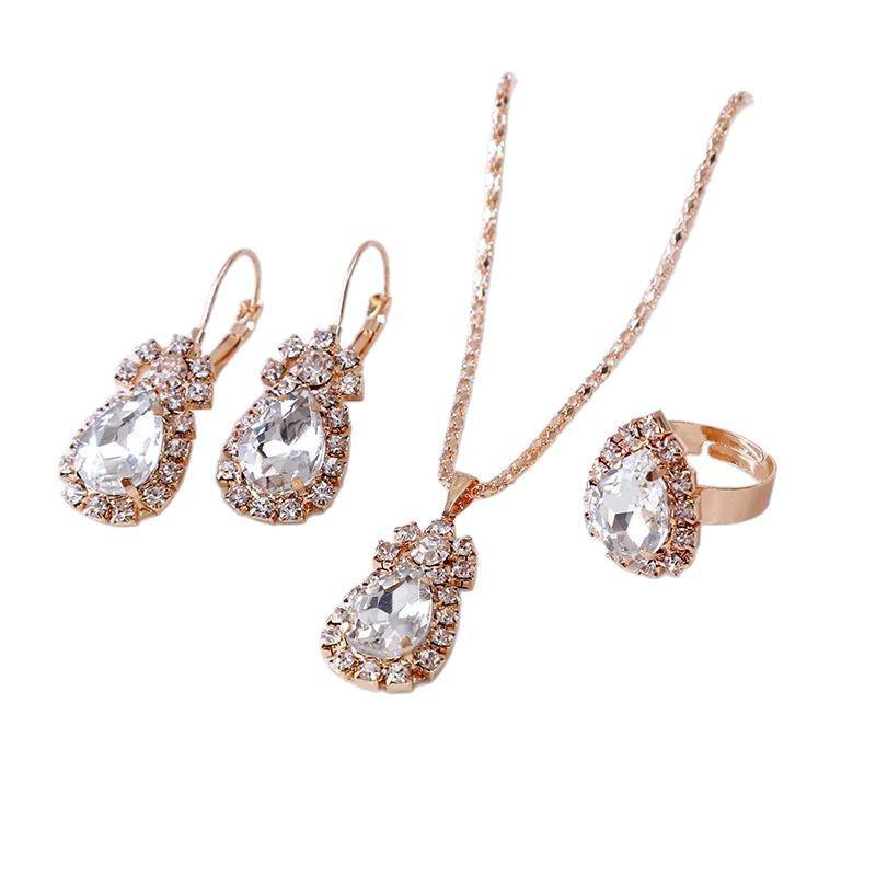 European Trendy Water Drop Jewelry Set: Necklace, Earrings, and Ring for Evening Parties