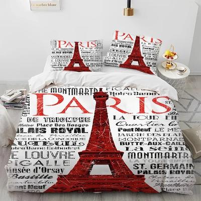 Set biancheria da letto trapunta romantica Francia Parigi Torre Eiffel, set copripiumino copripiumino federa, set biancheria da letto king size queen