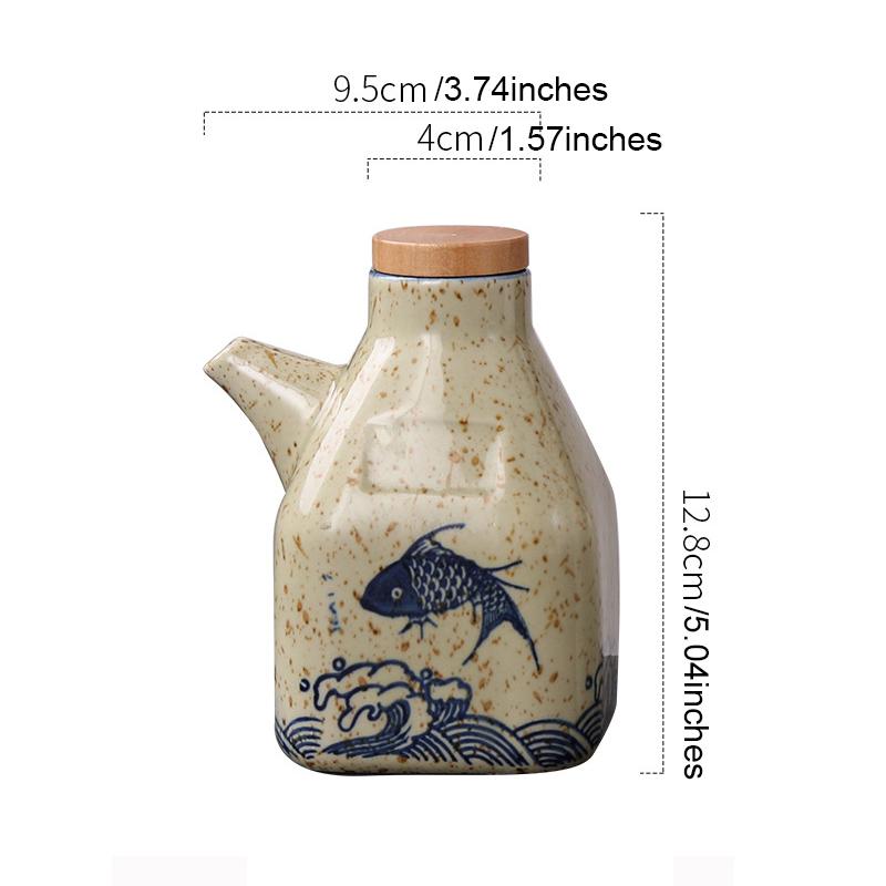 350ML Japanese Style Ceramic Oil Olive Dispenser Soy Sauce Pot Small Vinegar Pot Sauce Jar Oil Bottle Tableware Seasoning Bottle