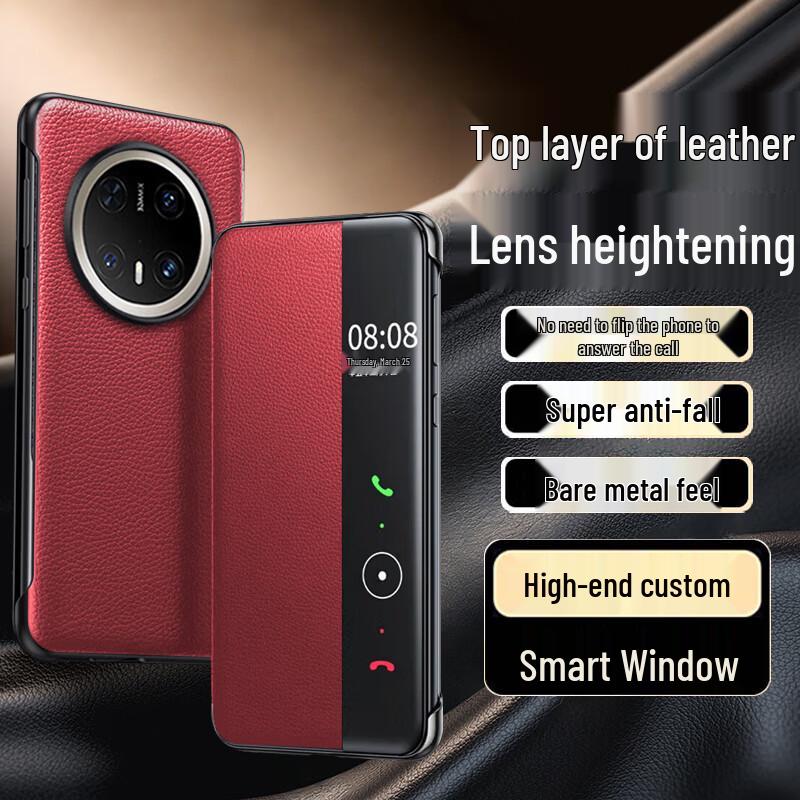 

Eddga Genuine Leather Smart Window Flip Case for Huawei Mate70 Pro