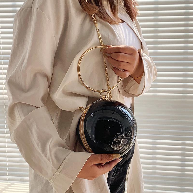 Luxus Damen Runde Ball Abendtasche 2024 Mode Glatte Helle Oberfläche Clutch Tasche Damen Umhängetasche Party Kette Handtasche Geldbörse