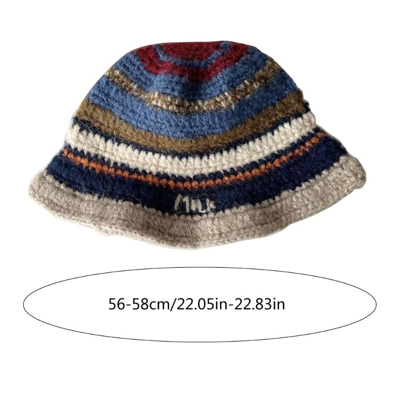 Popular Crochet Stripe Hat Knitting Fisherman Hat Handmade Knit Skull Hat Ins Style Beanies Hat Girls Casual Bucket Hat