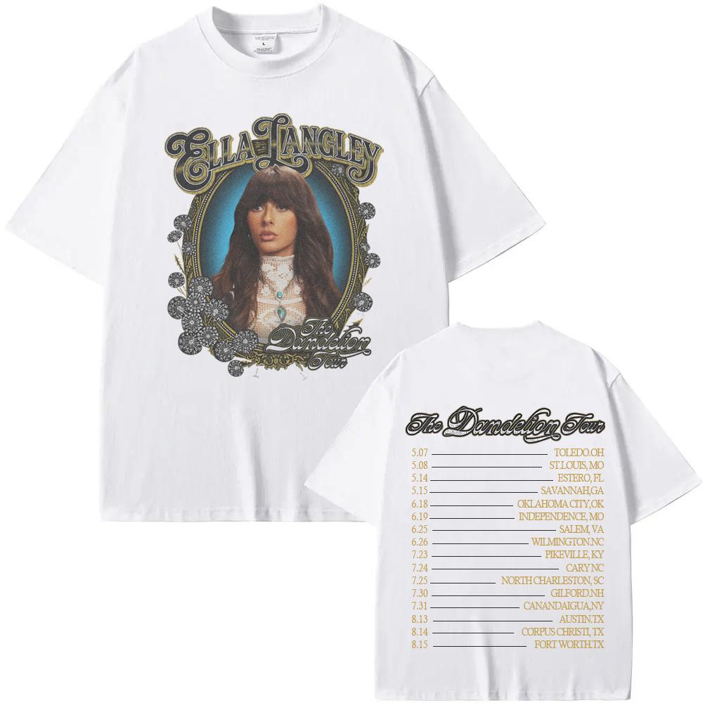 

Футболка Ella Langley Black Dandelion Tour 2026 Летняя мода Мягкая футболка Харадзюку 100% хлопок Повседневная Гранж Футболки с круглым вырезом XS белый