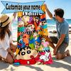 Custom Name Personalized Crayon Shin Print Beach Towel, for Trip Camping Beach Party Home Decor, Birthday Gift for Family & Friends