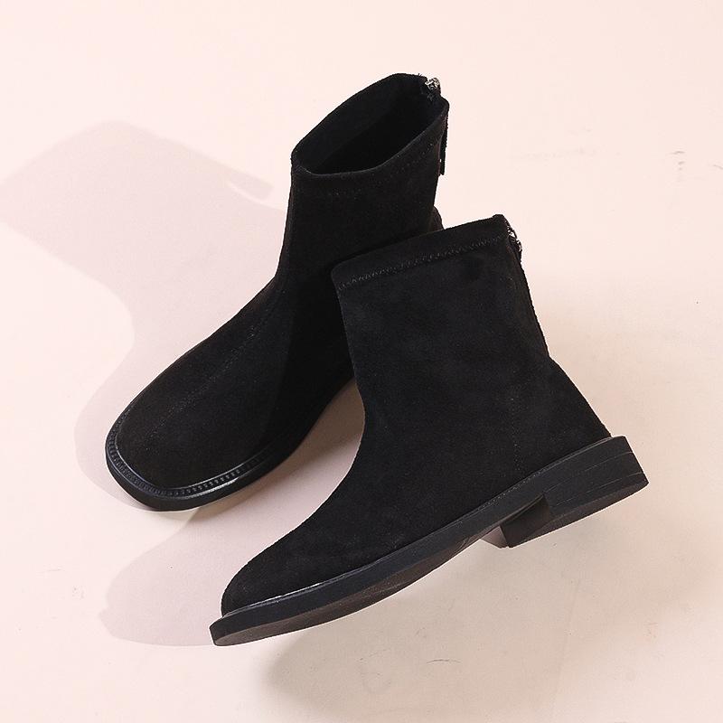 Большого размера на низком каблуке простые короткие ботинки женские 2024 корейская версия новые замшевые на толстом каблуке тонкие короткие ботинки Мартин 35 чёрный 4539₽