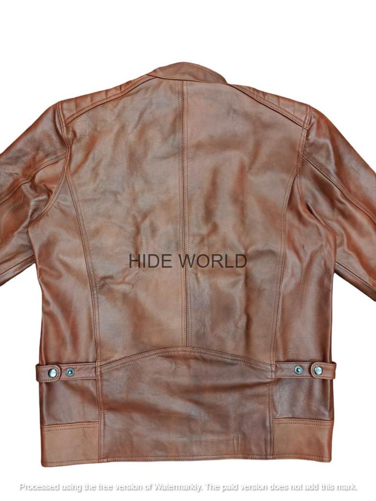 Äkta Lammskinn Herrläderjacka BRUN Handgjord Stilfull Biker Motorcykel
