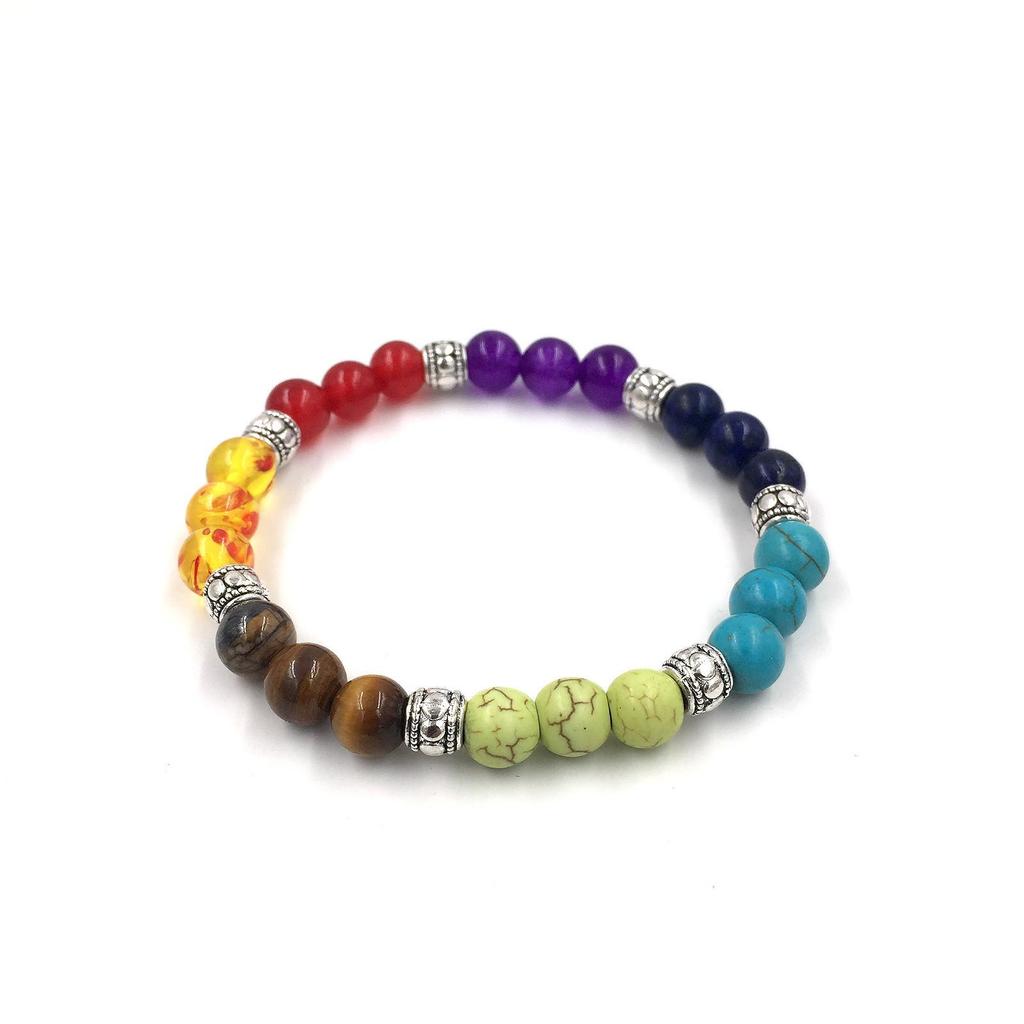 Colorful Agate & Lava Stone Buddhist Prayer Beads Bracelet, 8mm Natural Energy Stones